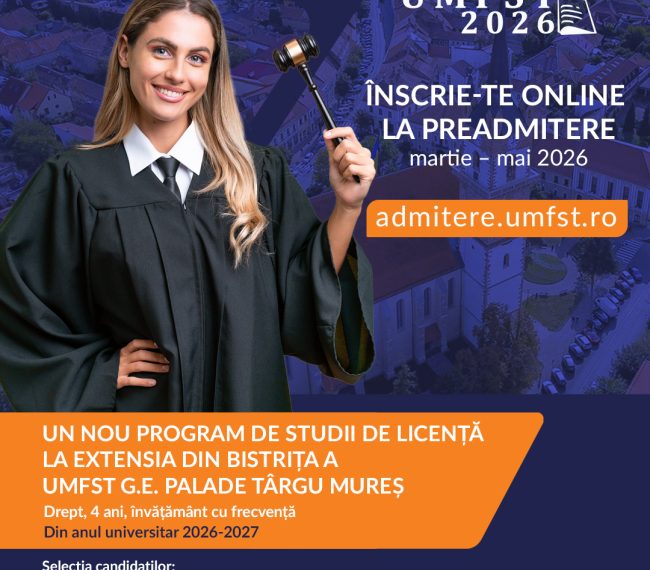 UMFST Târgu Mureș lansează programul de licență în Drept la extensia din Bistrița