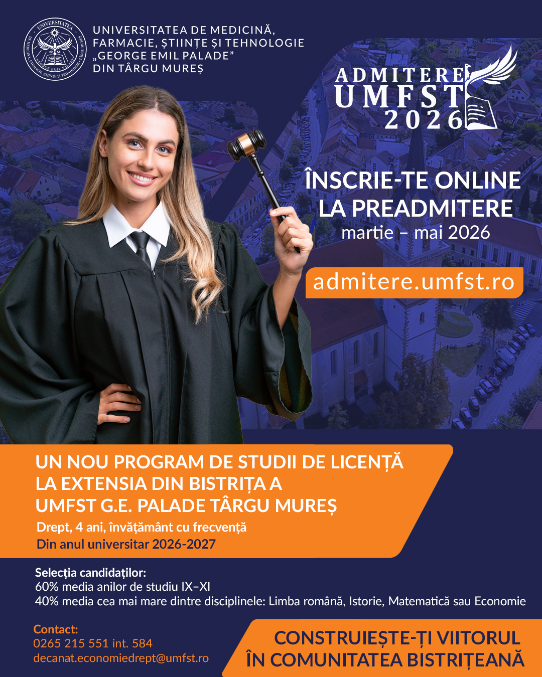 UMFST Târgu Mureș lansează programul de licență în Drept la extensia din Bistrița