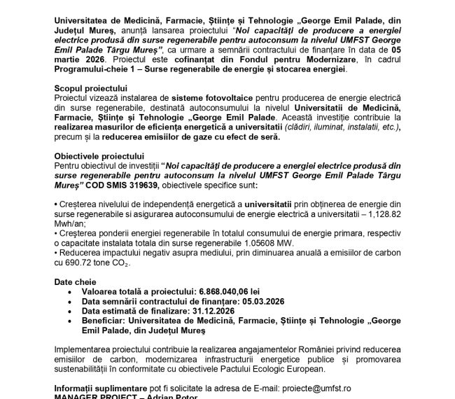 ANUNȚ LANSARE PROIECT