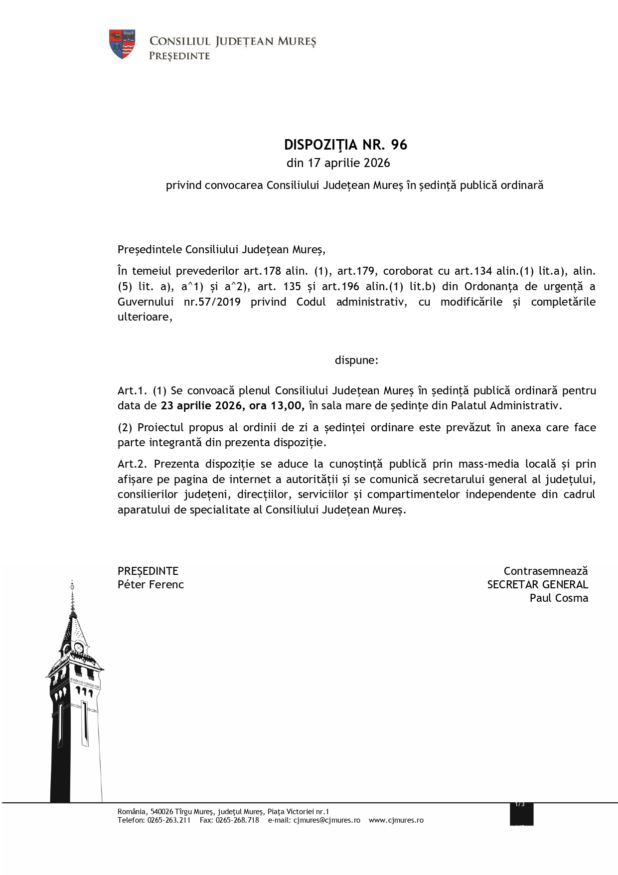 DISPOZIŢIA NR. 96